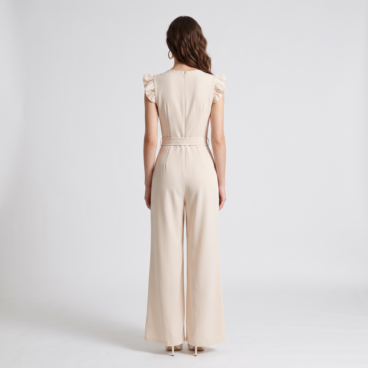 Floral Embroidered Ruffle Strap Wide-Leg Jumpsuit