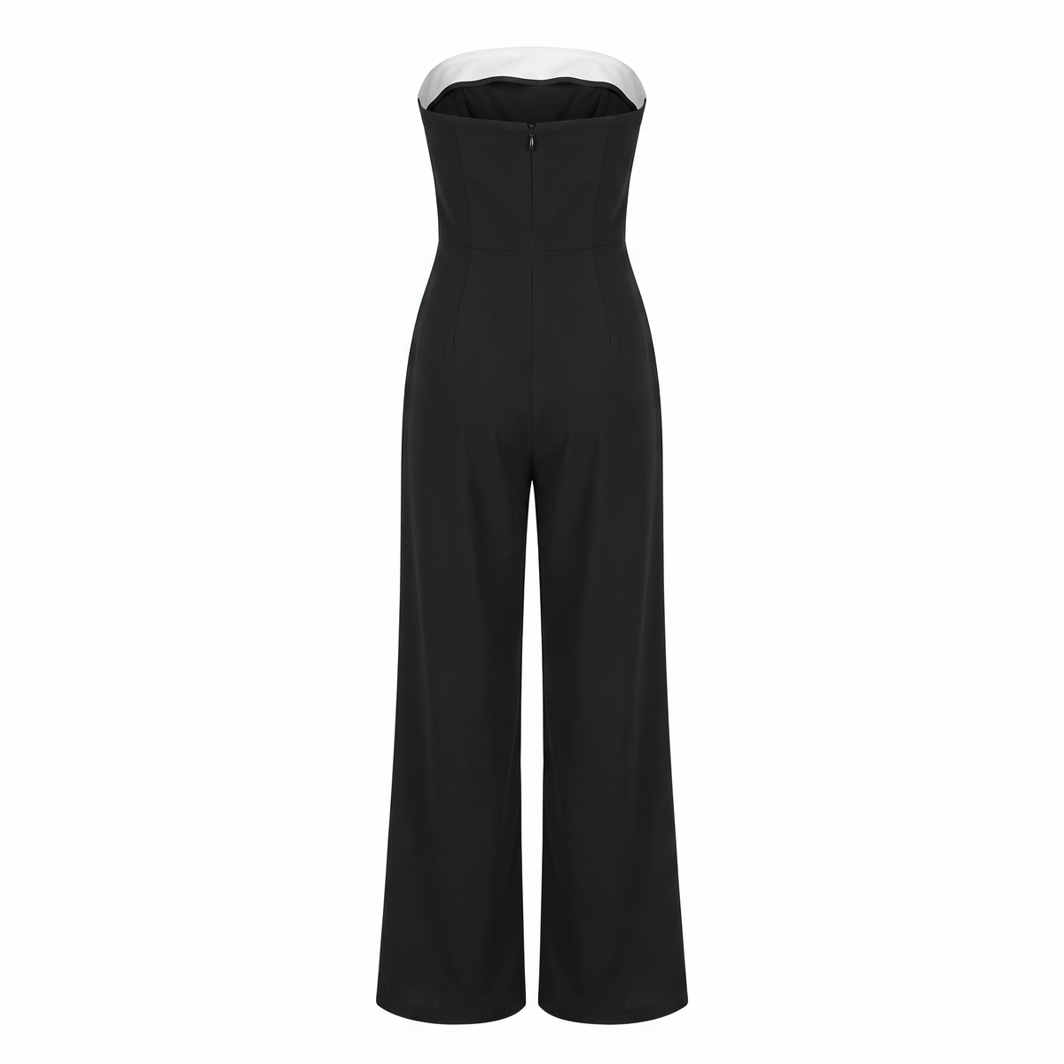 Two-Tone Strapless Belted Wide-Leg Jumpsuit