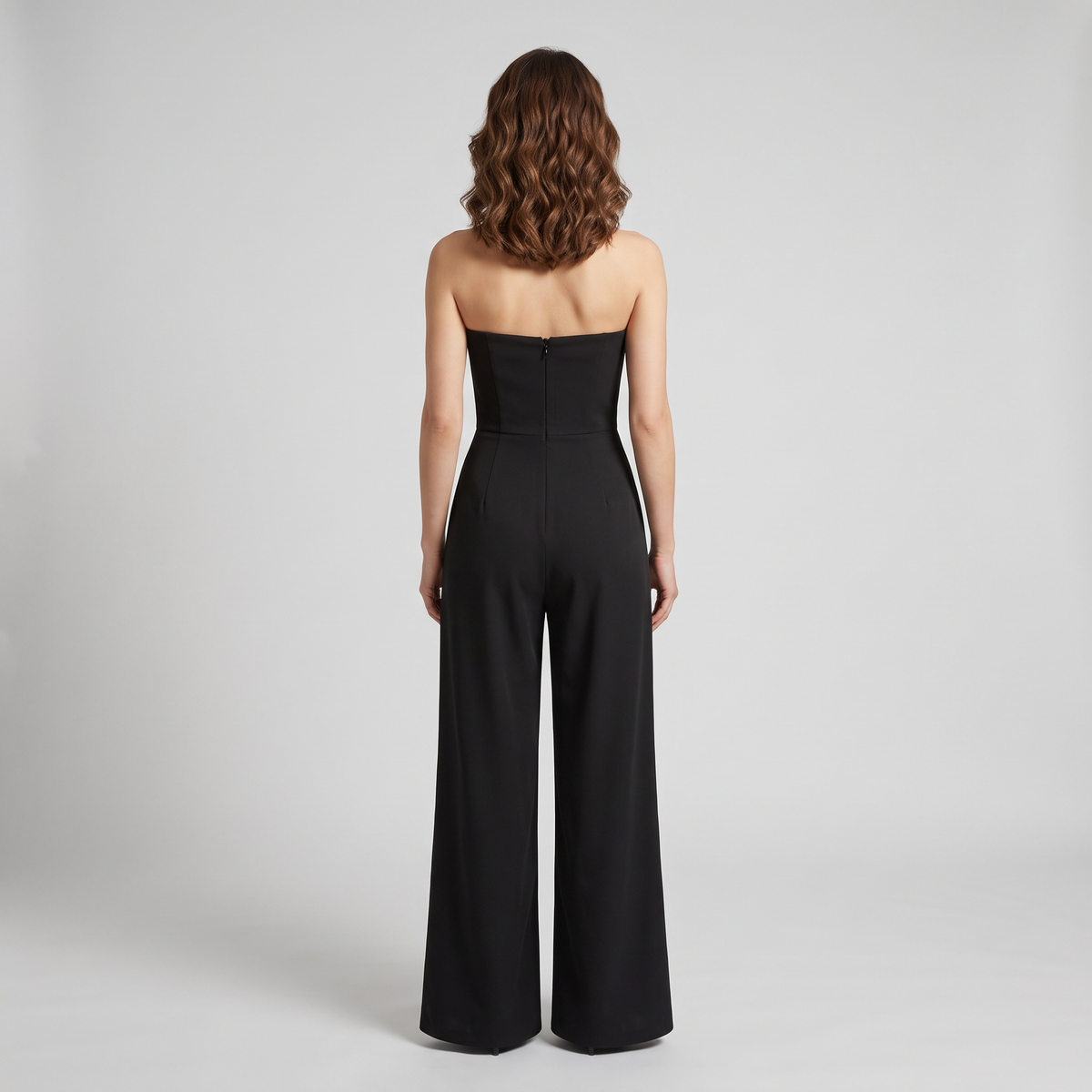 Two-Tone Strapless Belted Wide-Leg Jumpsuit
